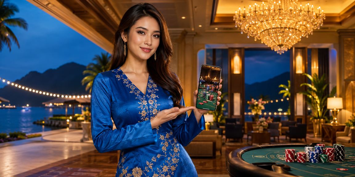Pengguna wanita berbaju kurung menggunakan aplikasi ss17 untuk taruhan badminton di Langkawi